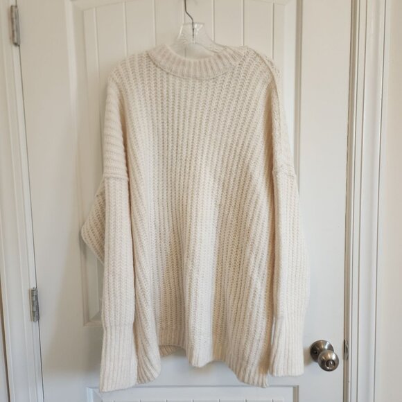 Free People Chunky Knit Oversized Sweater M Ribbed V-Neck Acrylic/Nylon Blend - Picture 4 of 7